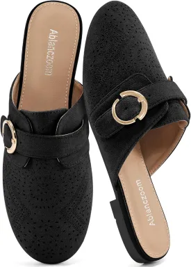Ablanczoom Mules for Women Flat Shoes: Comfortable Slip On Suede Dressy Buckle Closed Toe Backless Womens Mule 2025