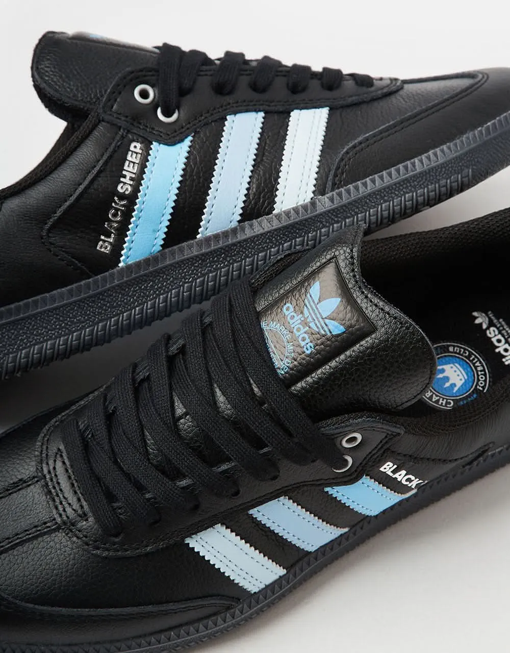 adidas x Black Sheep x Charlotte FC Samba ADV Skate Shoes - Core Black/White/Ice Blue
