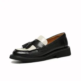 BeauToday Vintage Handmade Calfskin Loafers with Tassel Design for Women