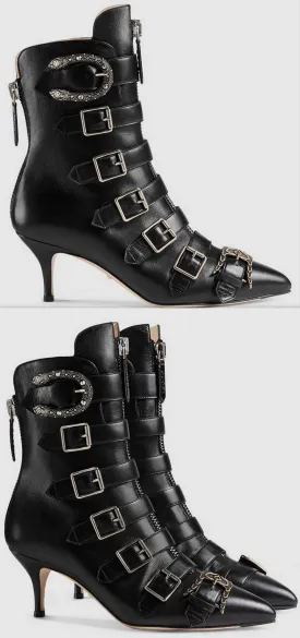 Black Leather Buckle Ankle Boots