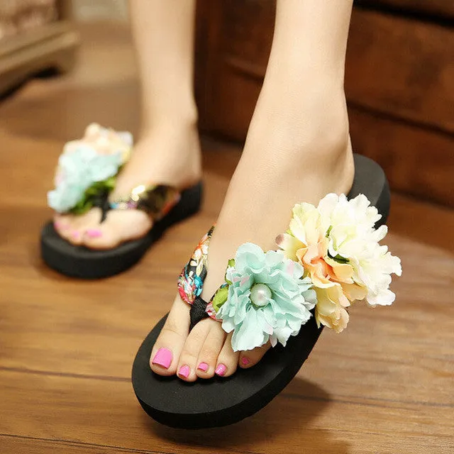 Bohemia Flowers Beach Flip Flops