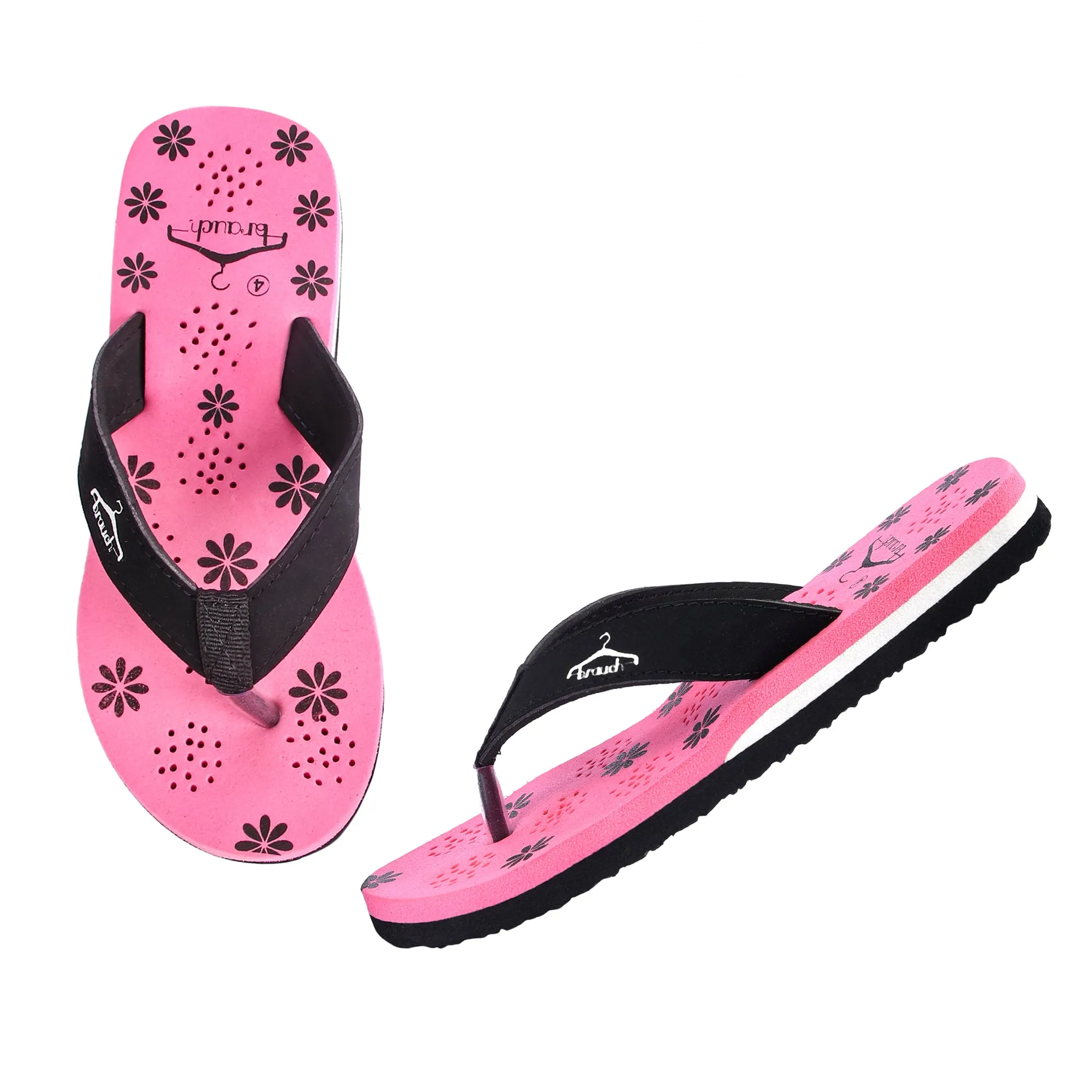 Brauch Women's Casual Pink Floral Flip Flops