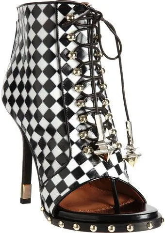 Check-Embossed Lace-Up Ankle Boot