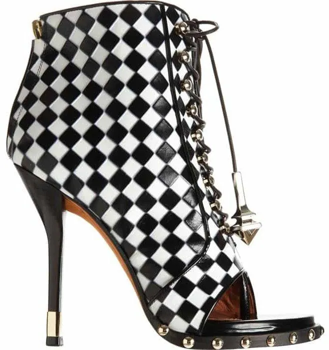 Check-Embossed Lace-Up Ankle Boot