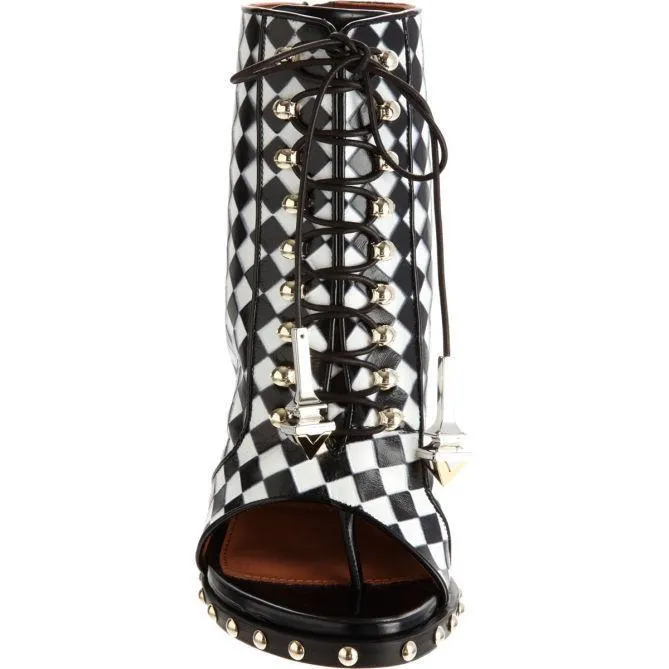 Check-Embossed Lace-Up Ankle Boot