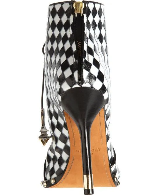 Check-Embossed Lace-Up Ankle Boot