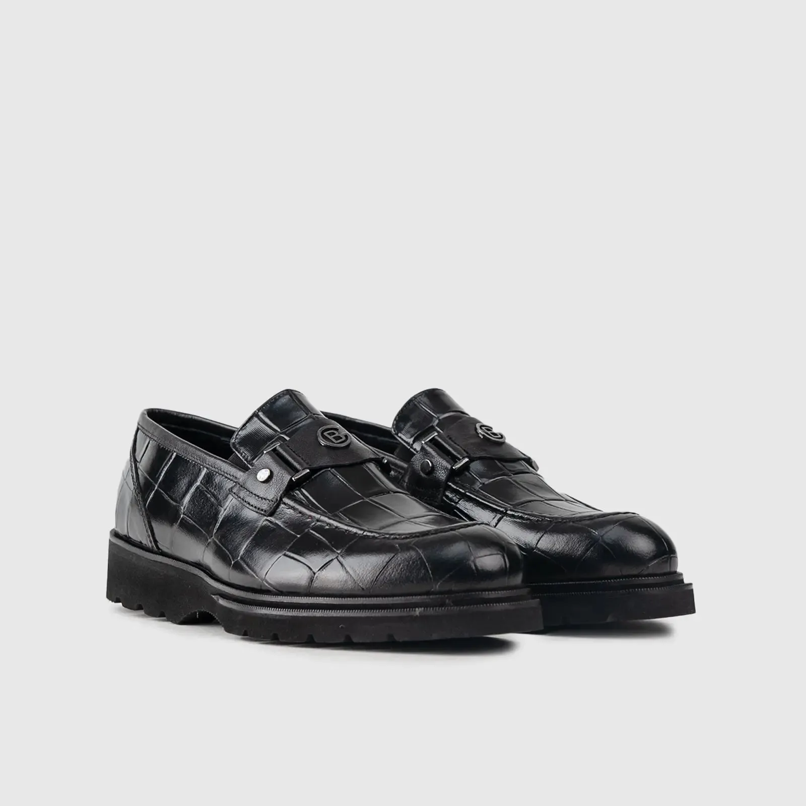 Chunky Sole Dress Loafers 60014 Black Croc