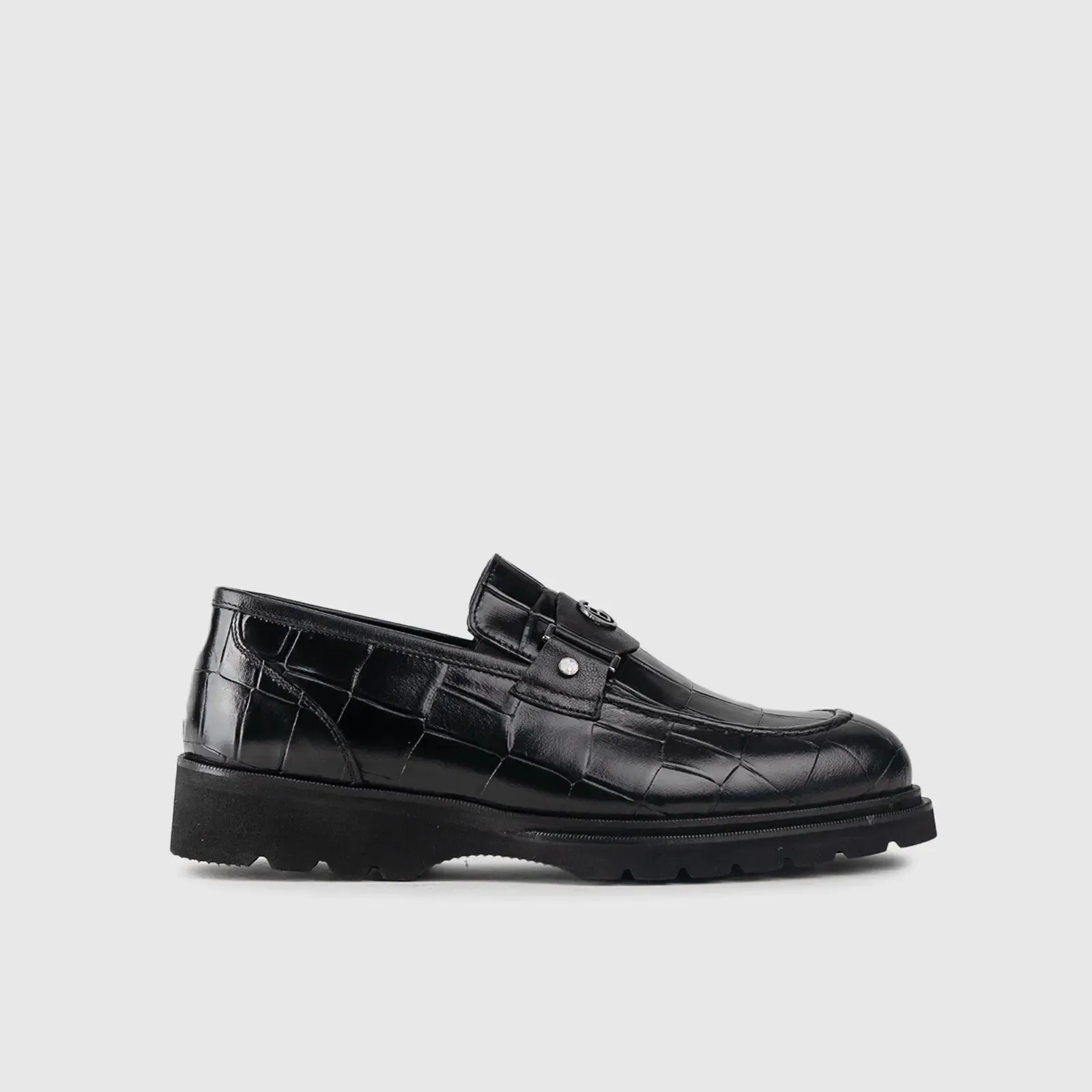 Chunky Sole Dress Loafers 60014 Black Croc