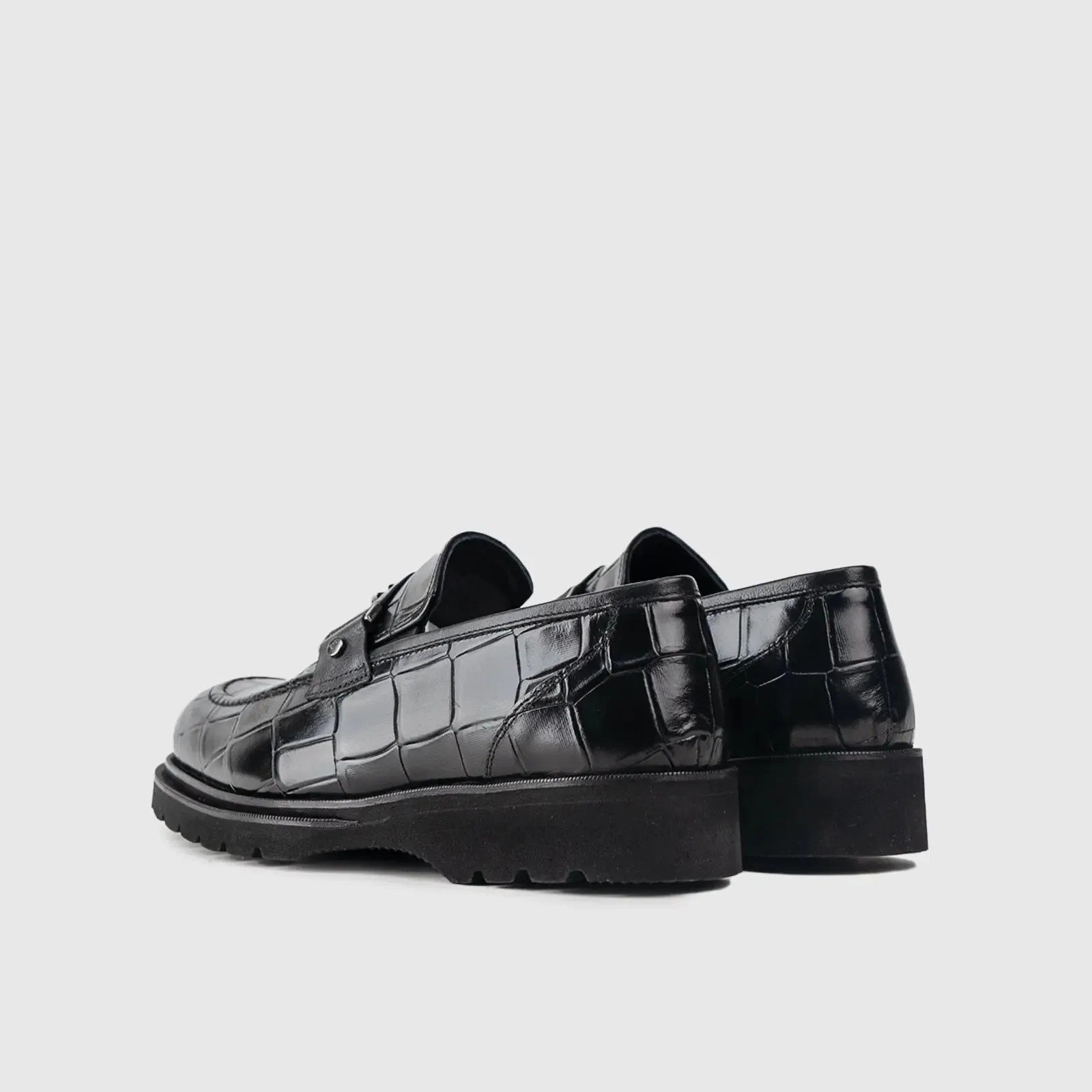 Chunky Sole Dress Loafers 60014 Black Croc