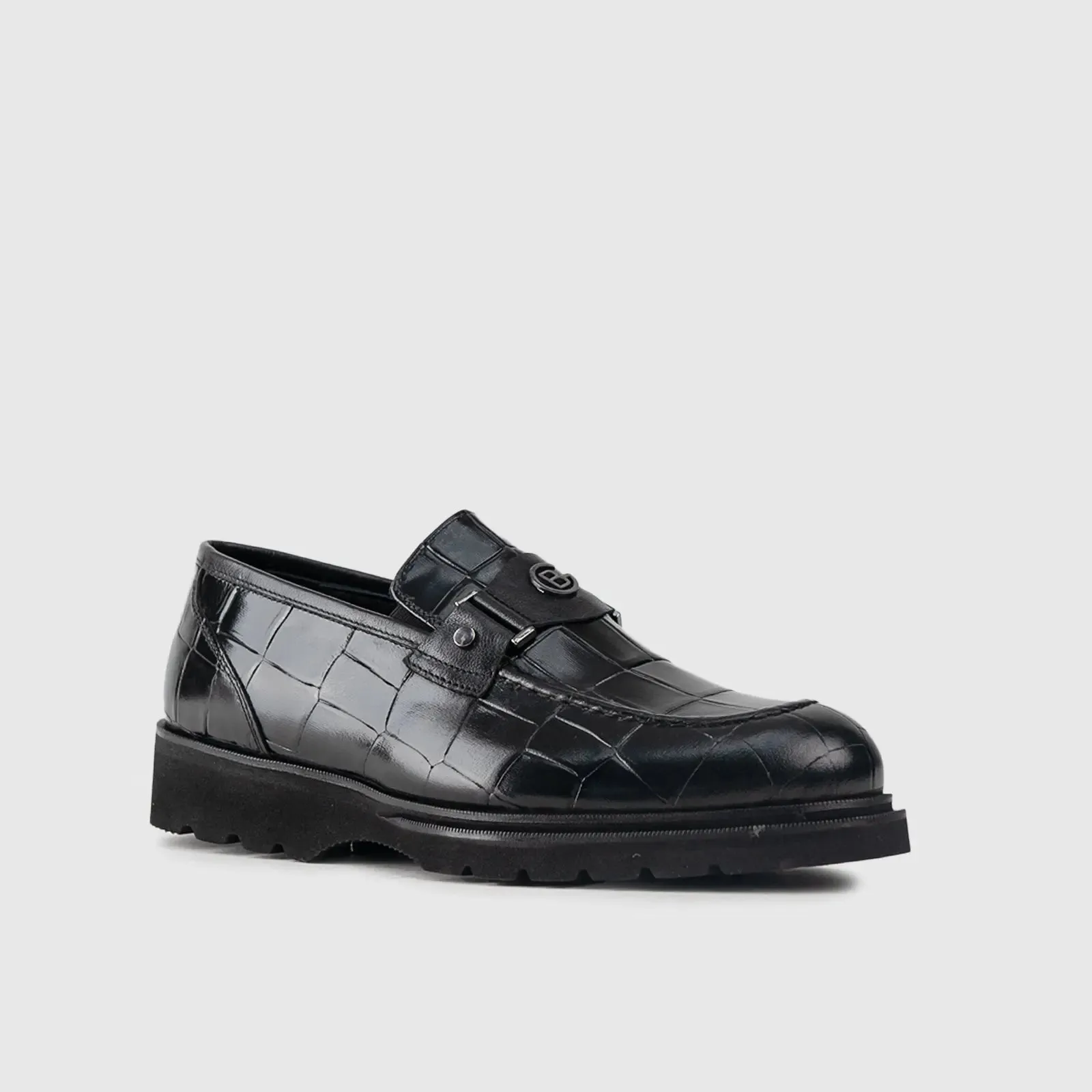 Chunky Sole Dress Loafers 60014 Black Croc