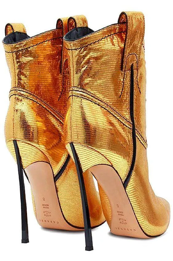 Cowboy Metallic Leather Stiletto Ankle Boots - Gold or Silver