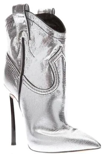 Cowboy Metallic Leather Stiletto Ankle Boots - Gold or Silver