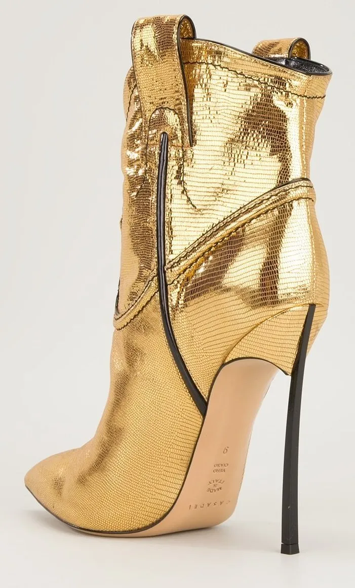 Cowboy Metallic Leather Stiletto Ankle Boots - Gold or Silver