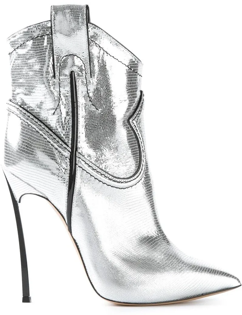 Cowboy Metallic Leather Stiletto Ankle Boots - Gold or Silver