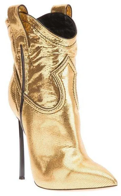 Cowboy Metallic Leather Stiletto Ankle Boots - Gold or Silver