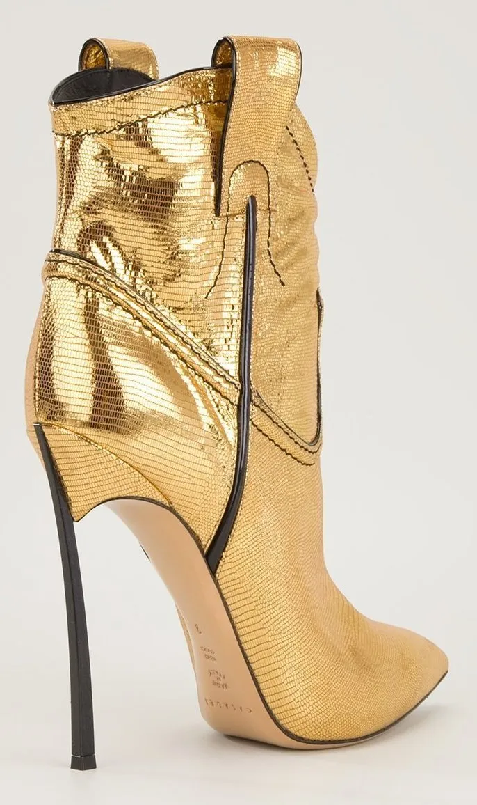 Cowboy Metallic Leather Stiletto Ankle Boots - Gold or Silver