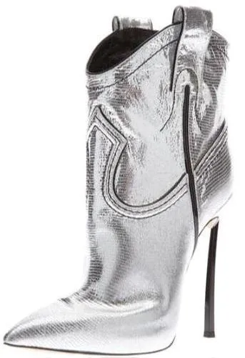 Cowboy Metallic Leather Stiletto Ankle Boots - Gold or Silver