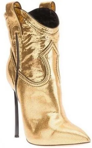Cowboy Metallic Leather Stiletto Ankle Boots - Gold or Silver