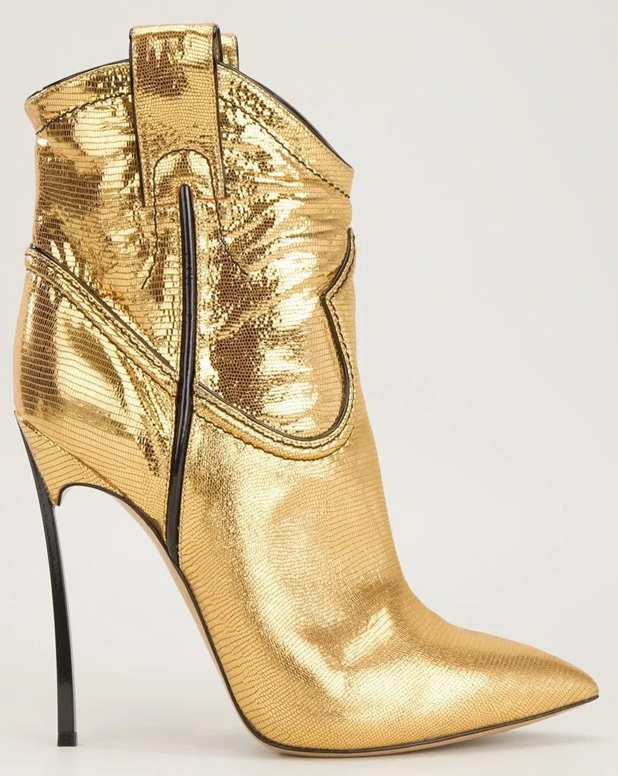 Cowboy Metallic Leather Stiletto Ankle Boots - Gold or Silver