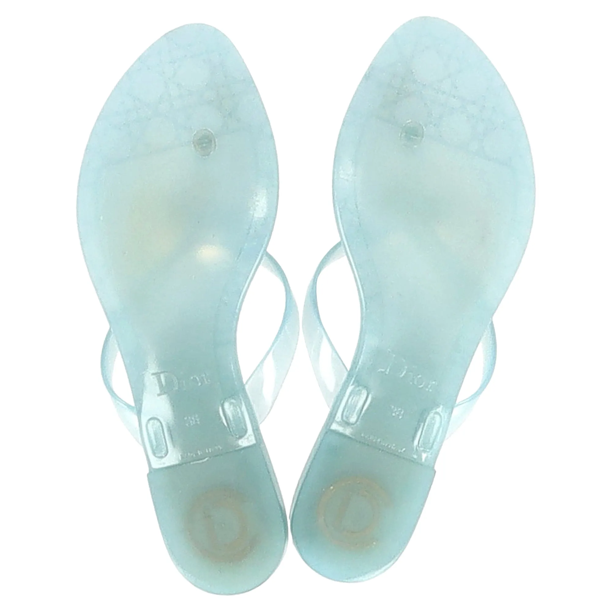 Dior Flower Detail Flip Flops in Light Blue Plastic