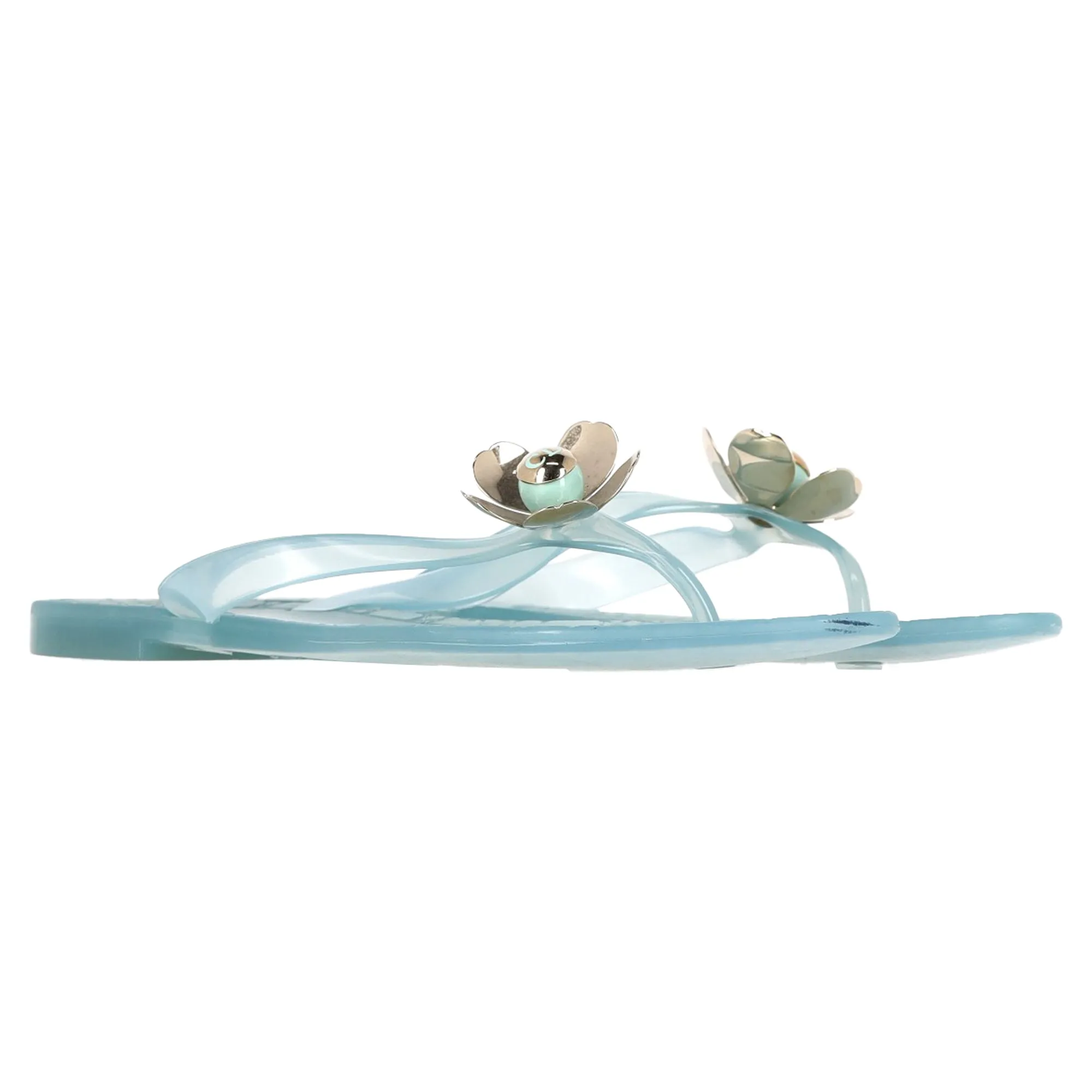 Dior Flower Detail Flip Flops in Light Blue Plastic