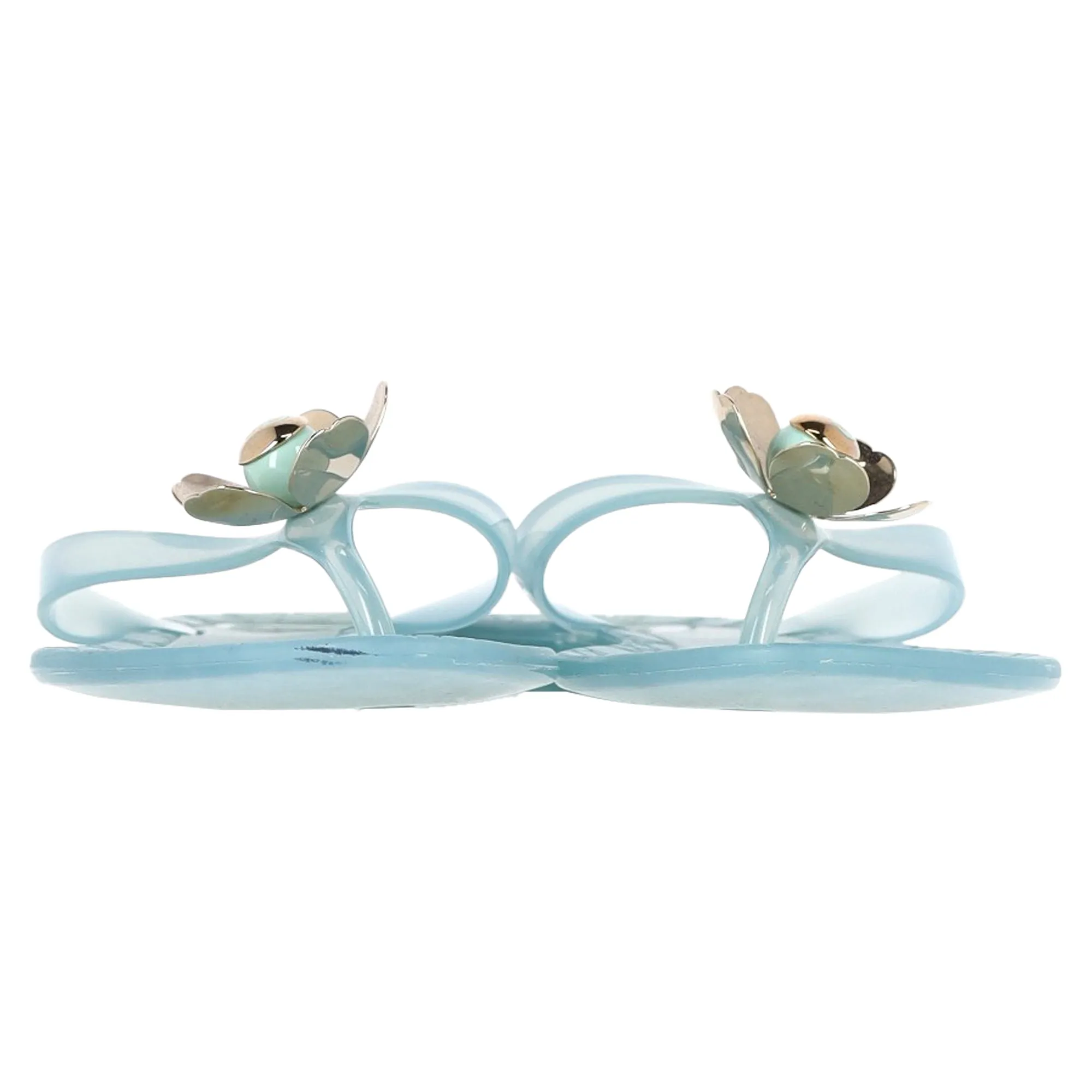 Dior Flower Detail Flip Flops in Light Blue Plastic
