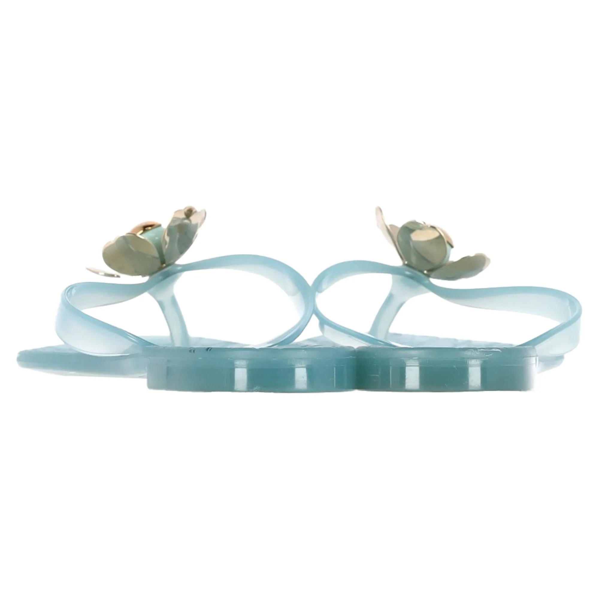 Dior Flower Detail Flip Flops in Light Blue Plastic