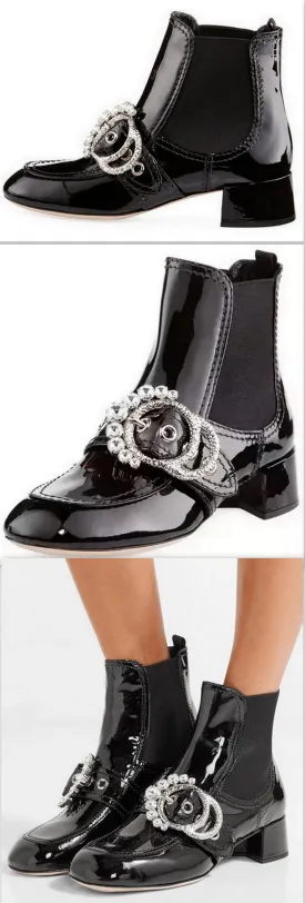 Embellished Patent Bootie, Black