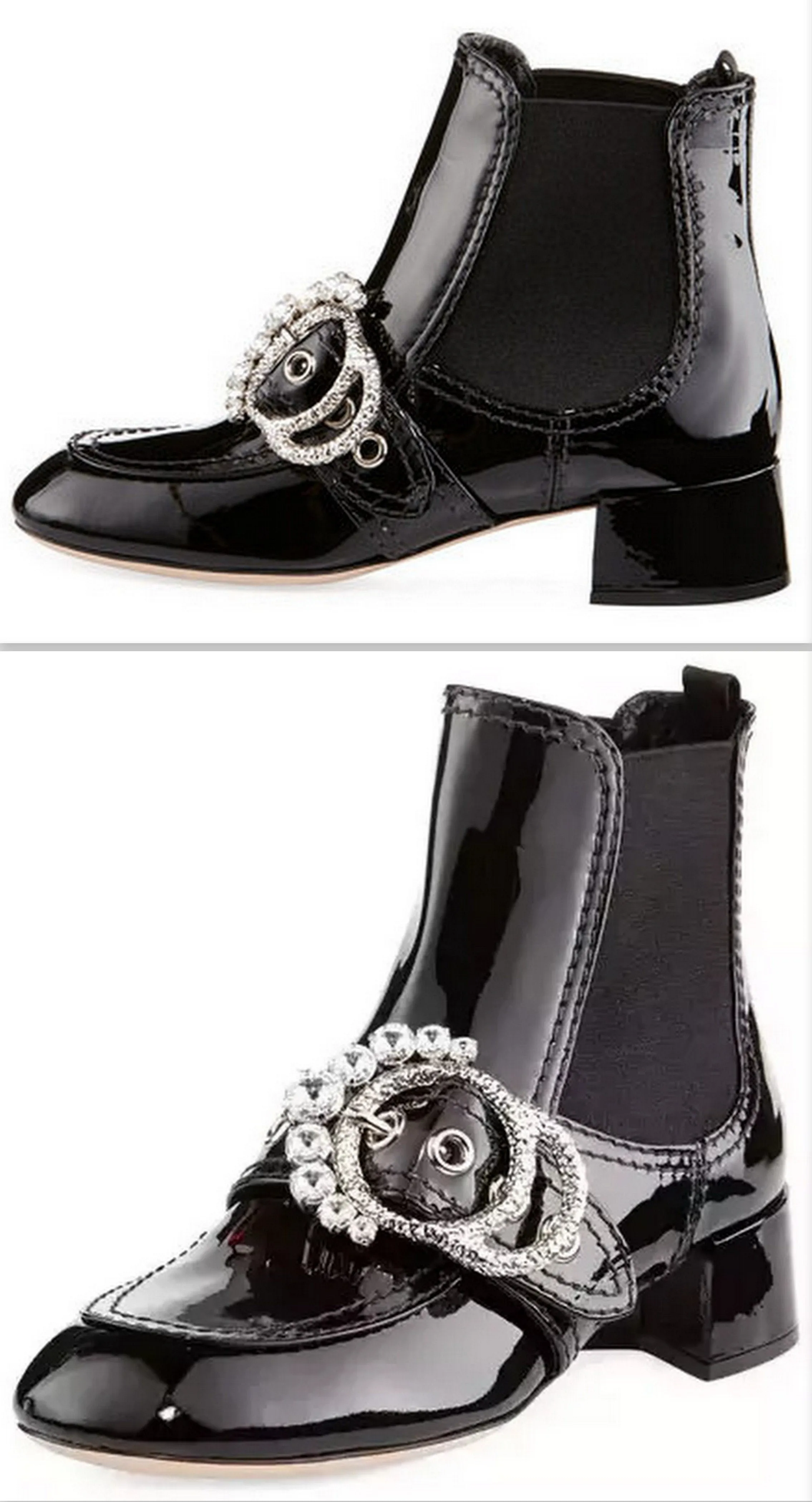 Embellished Patent Bootie, Black