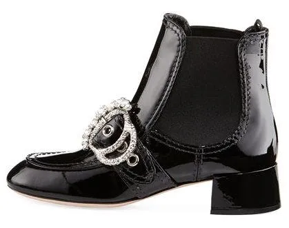 Embellished Patent Bootie, Black