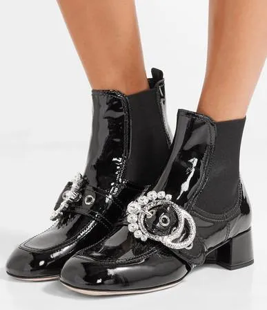 Embellished Patent Bootie, Black
