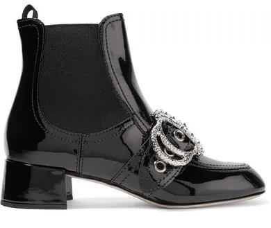 Embellished Patent Bootie, Black