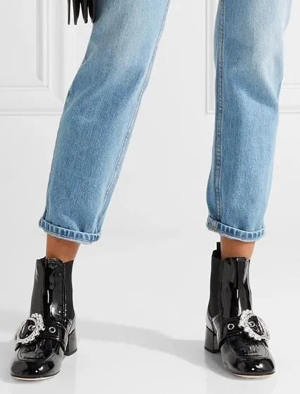Embellished Patent Bootie, Black