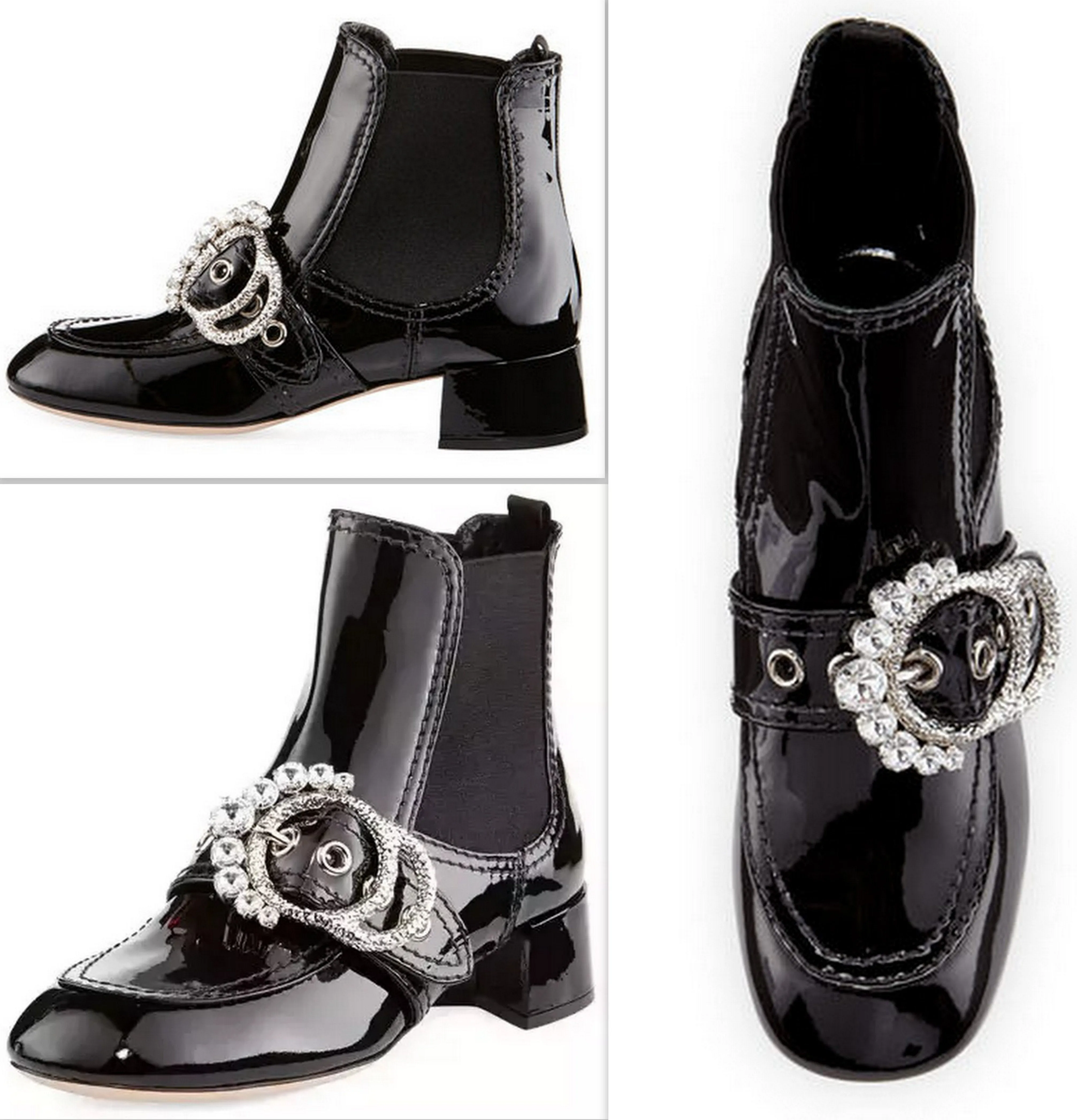 Embellished Patent Bootie, Black