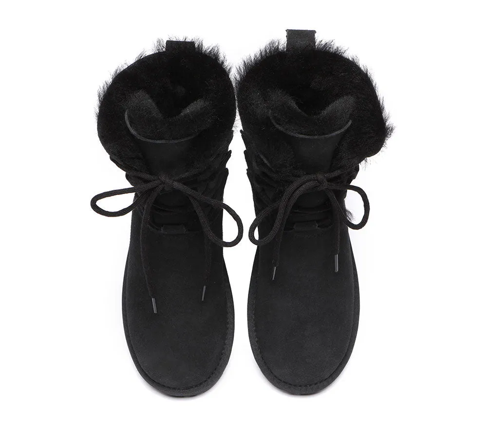 EVERAU® UGG Boots Women Sheepskin Wool Lace Up Tall Stark