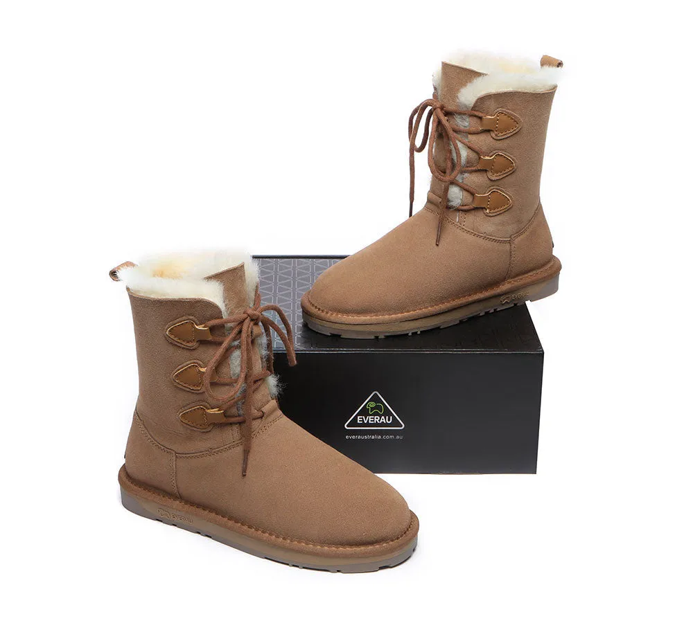 EVERAU® UGG Boots Women Sheepskin Wool Lace Up Tall Stark