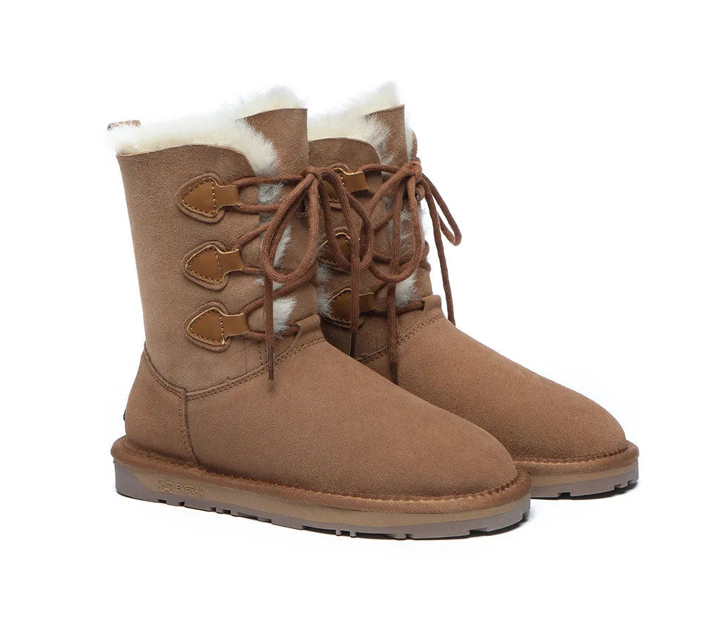 EVERAU® UGG Boots Women Sheepskin Wool Lace Up Tall Stark