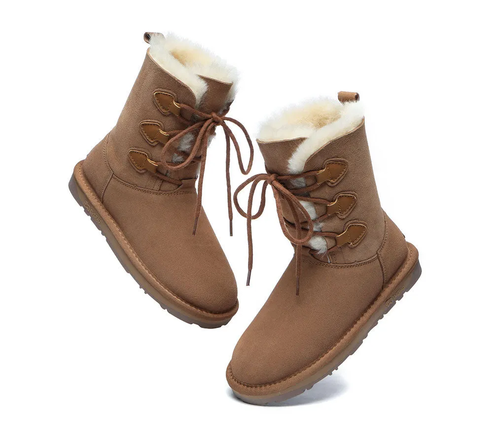 EVERAU® UGG Boots Women Sheepskin Wool Lace Up Tall Stark