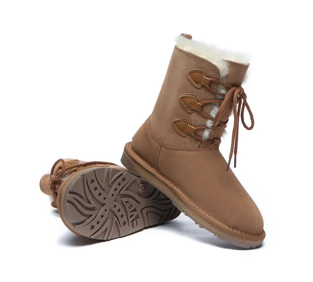EVERAU® UGG Boots Women Sheepskin Wool Lace Up Tall Stark