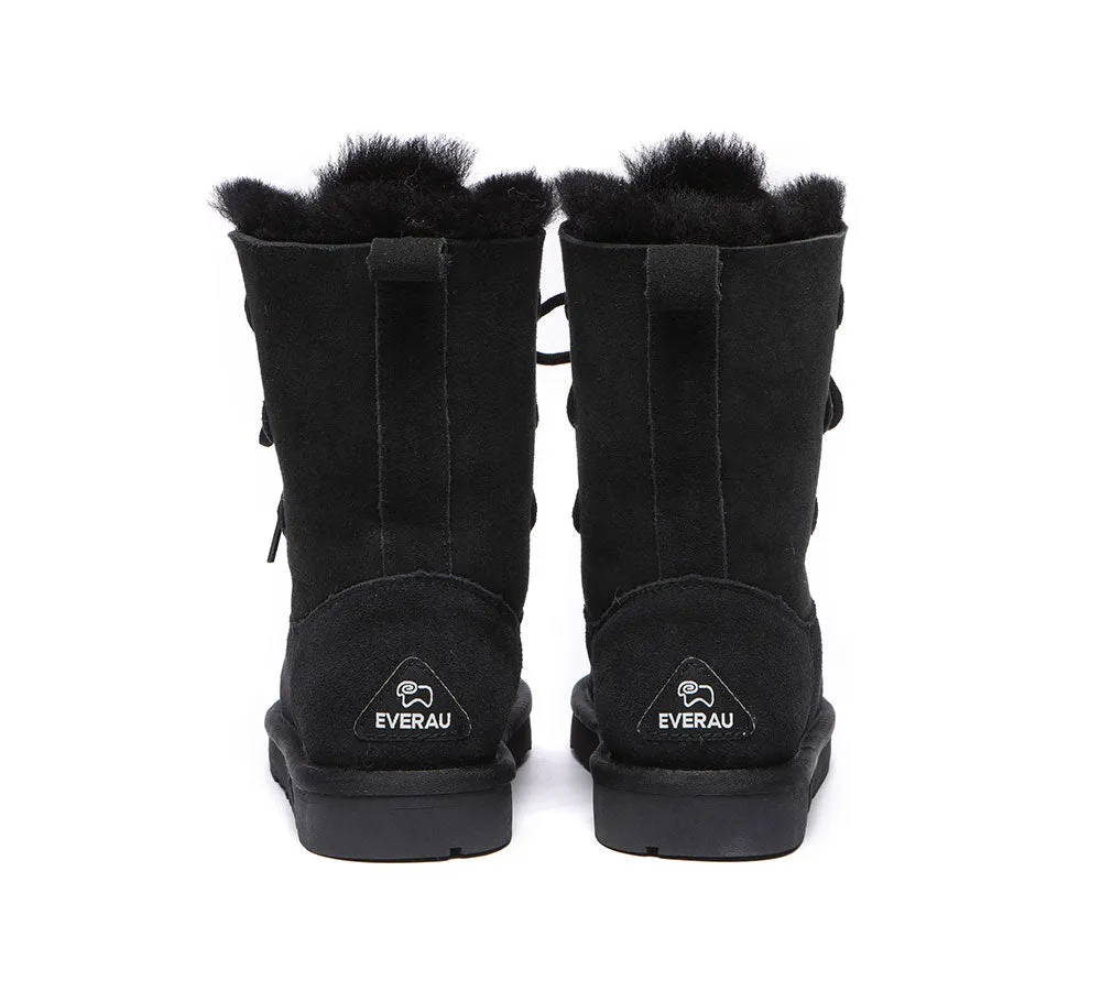 EVERAU® UGG Boots Women Sheepskin Wool Lace Up Tall Stark