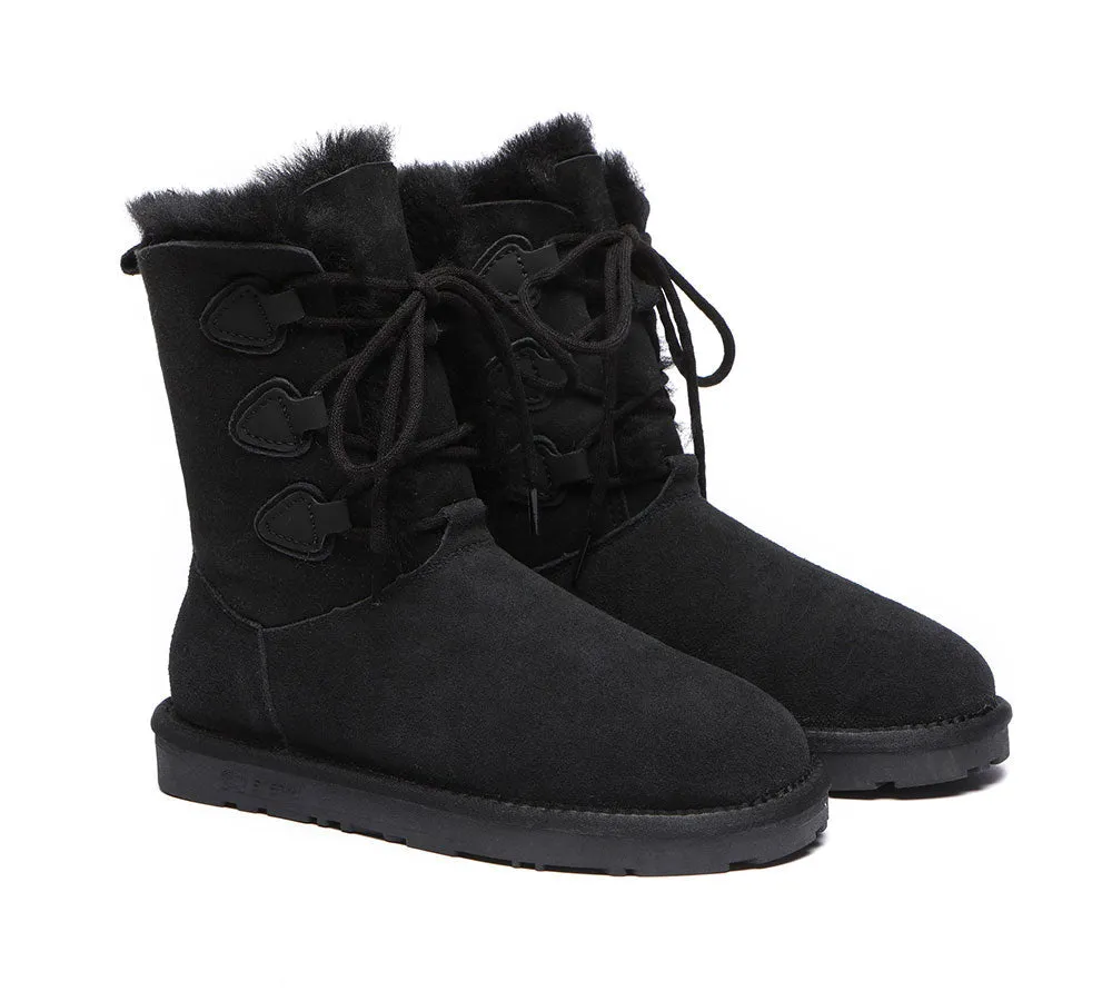 EVERAU® UGG Boots Women Sheepskin Wool Lace Up Tall Stark