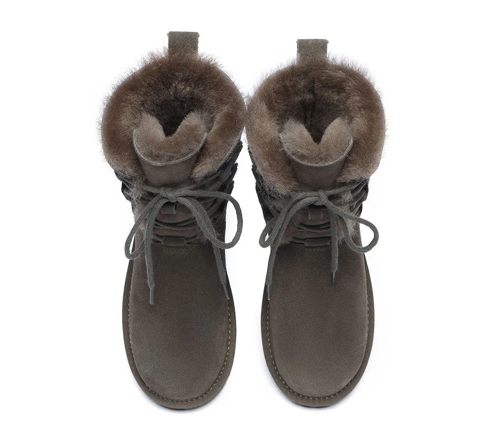 EVERAU® UGG Boots Women Sheepskin Wool Lace Up Tall Stark