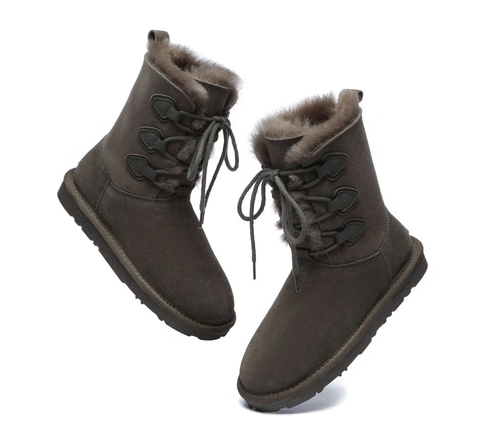 EVERAU® UGG Boots Women Sheepskin Wool Lace Up Tall Stark