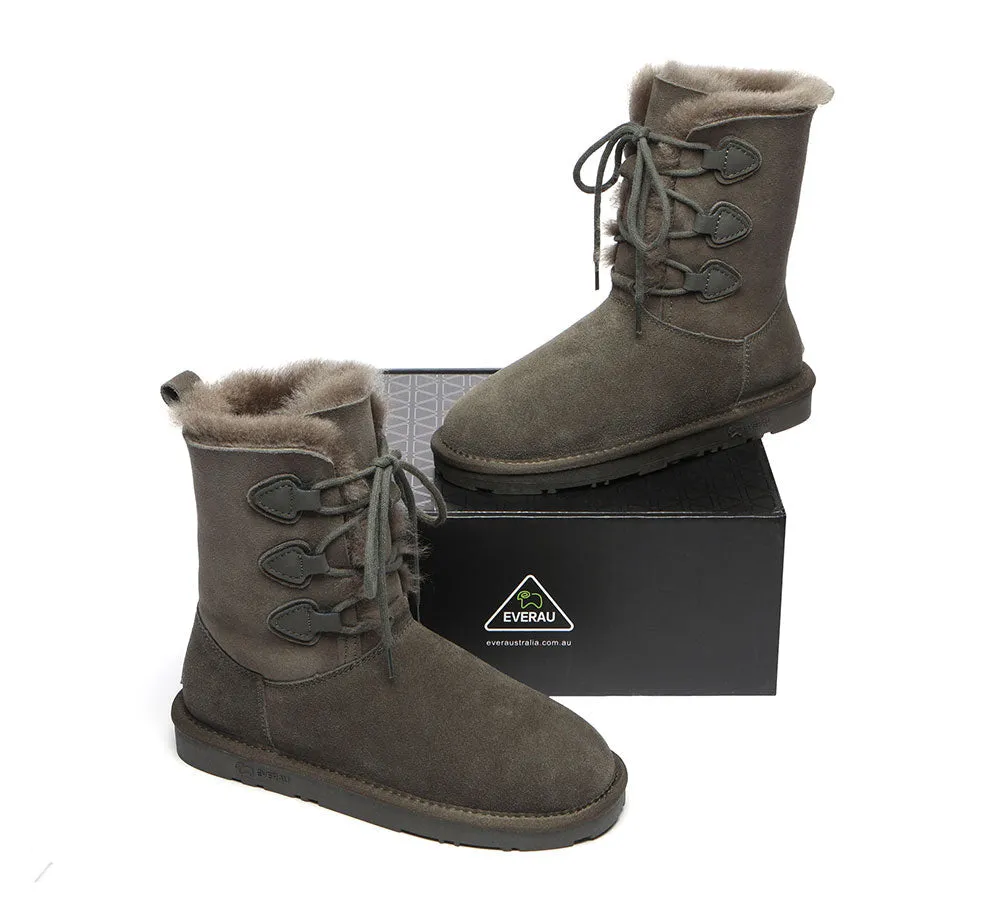 EVERAU® UGG Boots Women Sheepskin Wool Lace Up Tall Stark