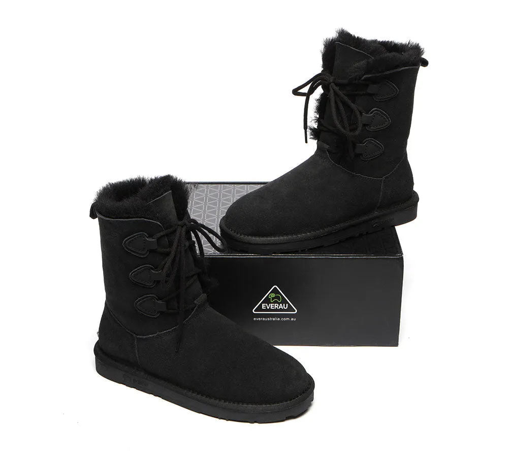 EVERAU® UGG Boots Women Sheepskin Wool Lace Up Tall Stark