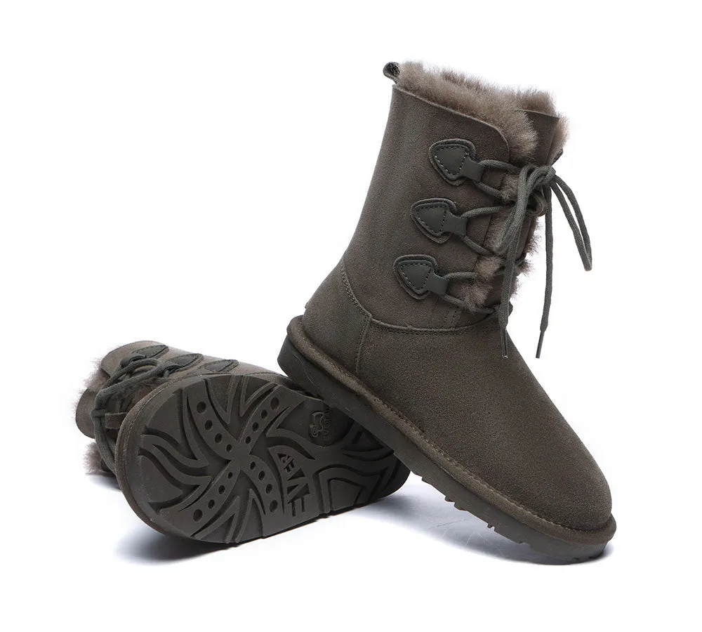 EVERAU® UGG Boots Women Sheepskin Wool Lace Up Tall Stark