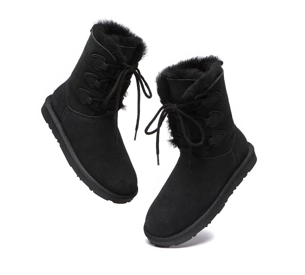 EVERAU® UGG Boots Women Sheepskin Wool Lace Up Tall Stark