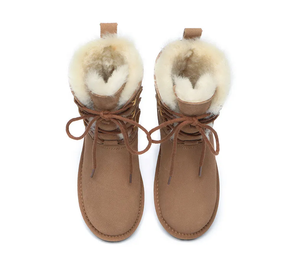 EVERAU® UGG Boots Women Sheepskin Wool Lace Up Tall Stark