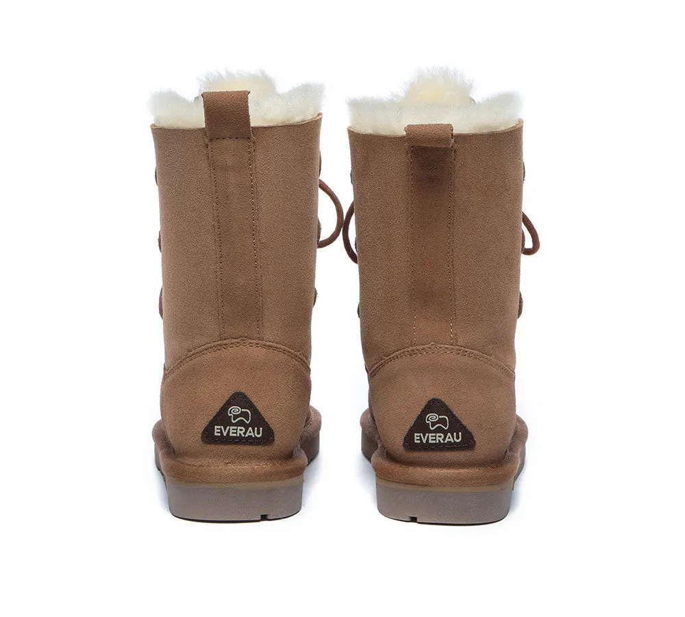 EVERAU® UGG Boots Women Sheepskin Wool Lace Up Tall Stark