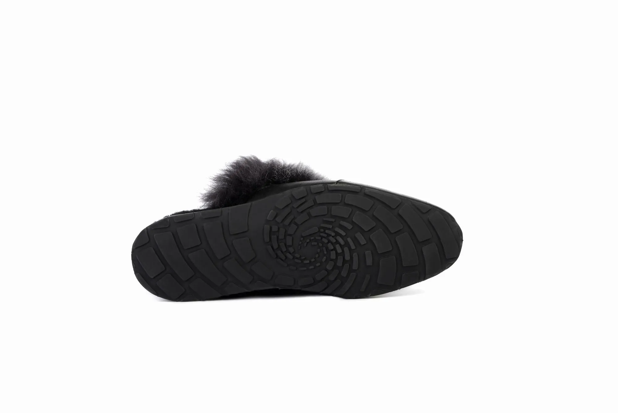 FOOT FEDERATION NATURAL FUR LINED WINGTIP MEN'S LEATHER SLIPPER BLACK